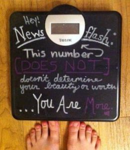 Bathroom scales with writing: news flash, this number does not determine your beauty or worth you are more